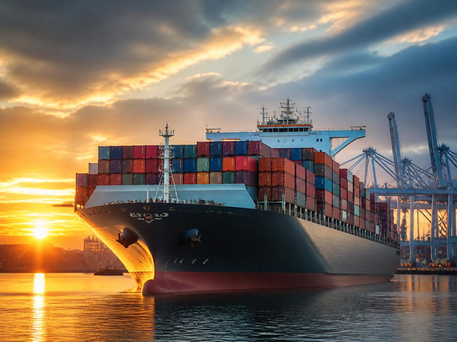 International cargo ship at port